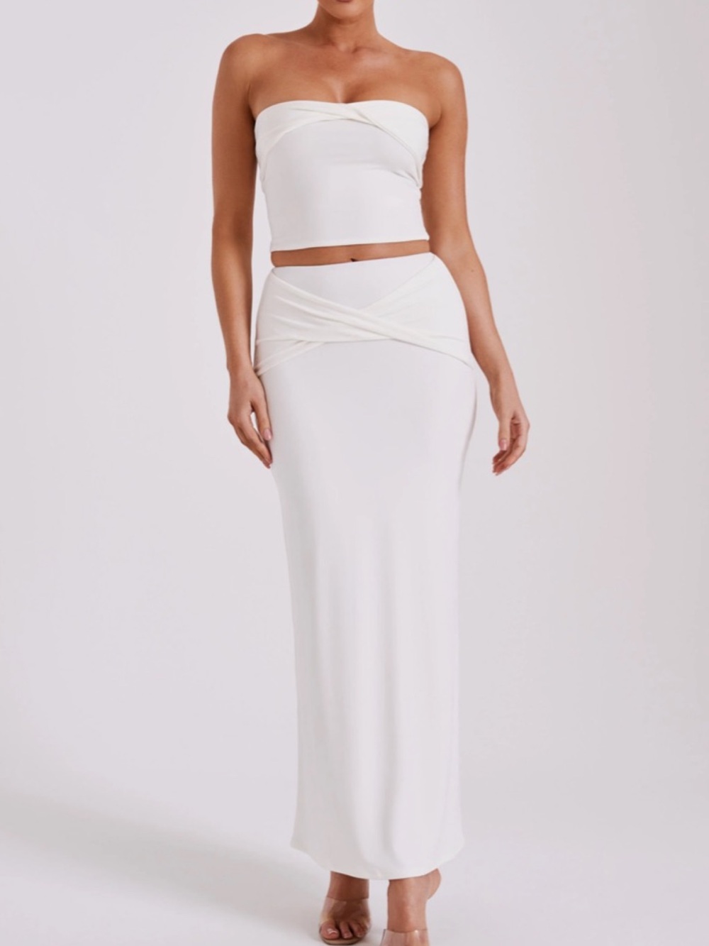 Meshki White Twist-Waist Maxi Skirt Set